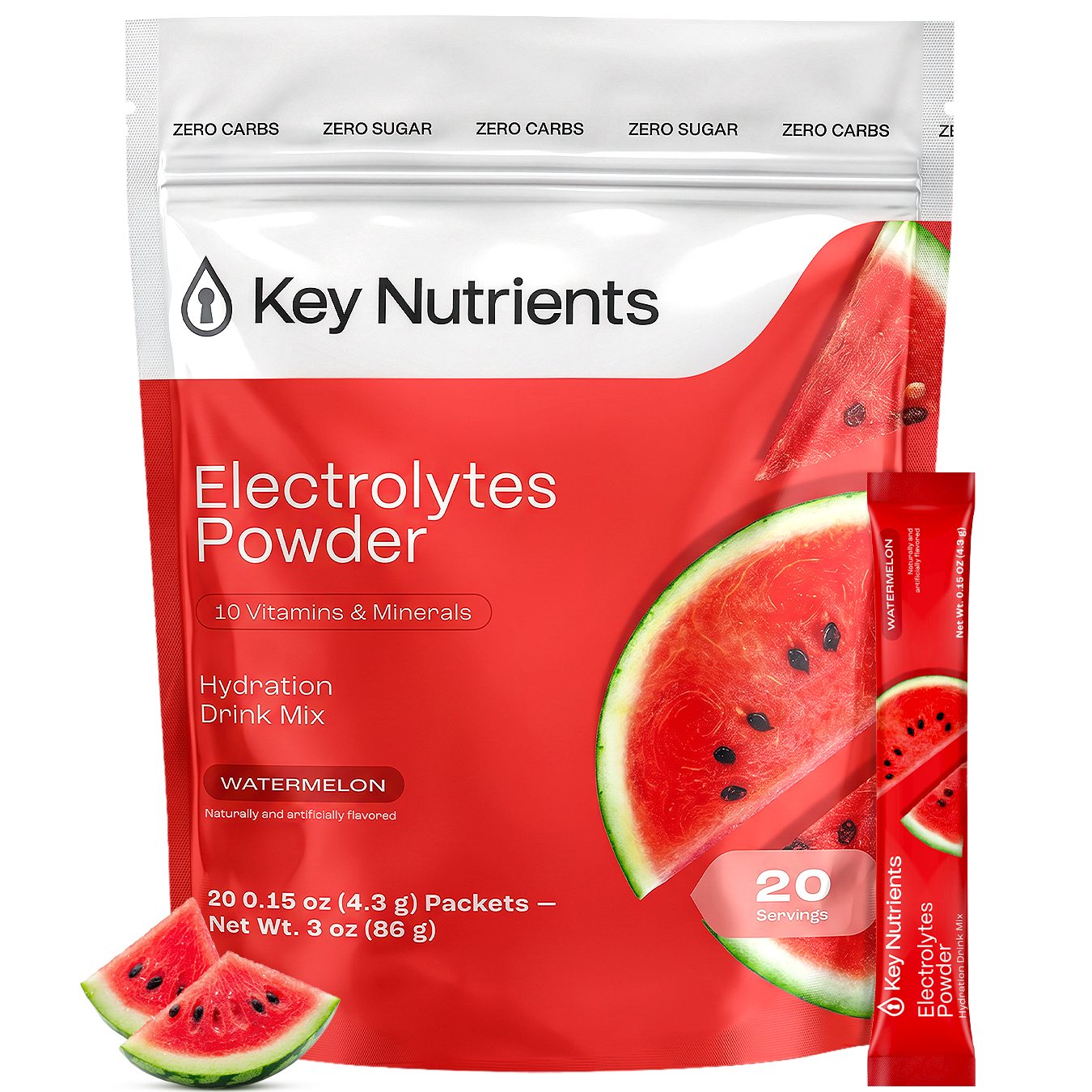 Electrolyte Recovery Plus Powder (Sugar-Free), watermelon hydration mix in convenient stick packs.