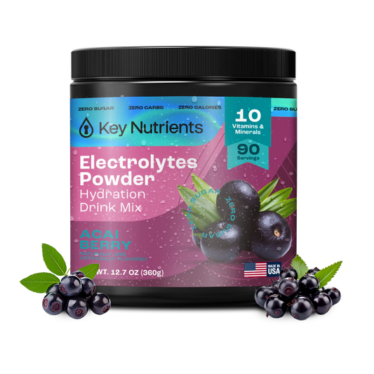 Acai Berry - 90 servings Zero-calorie acai-flavored Electrolyte Recovery Plus Powder container for hydration mix.