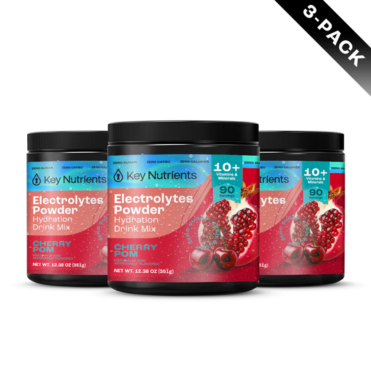 Cherry Pom - 270 servings Three containers of Electrolyte Recovery Plus Powder (Sugar-Free), Key Nutrients Cherry Pom, 3-pack.