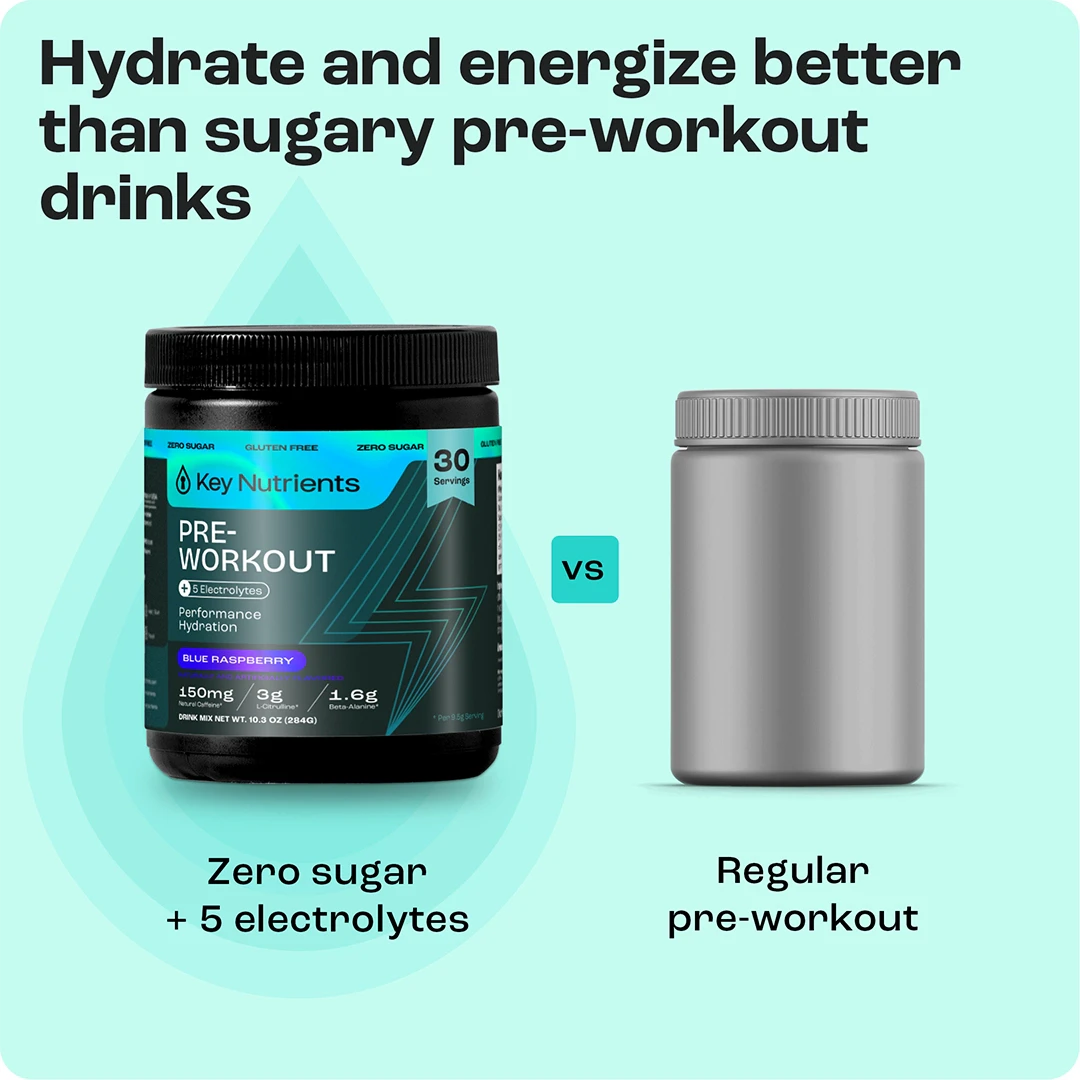 Comparison of two pre-workout drinks: Pre-Workout Powder with Electrolytes and a plain jar.