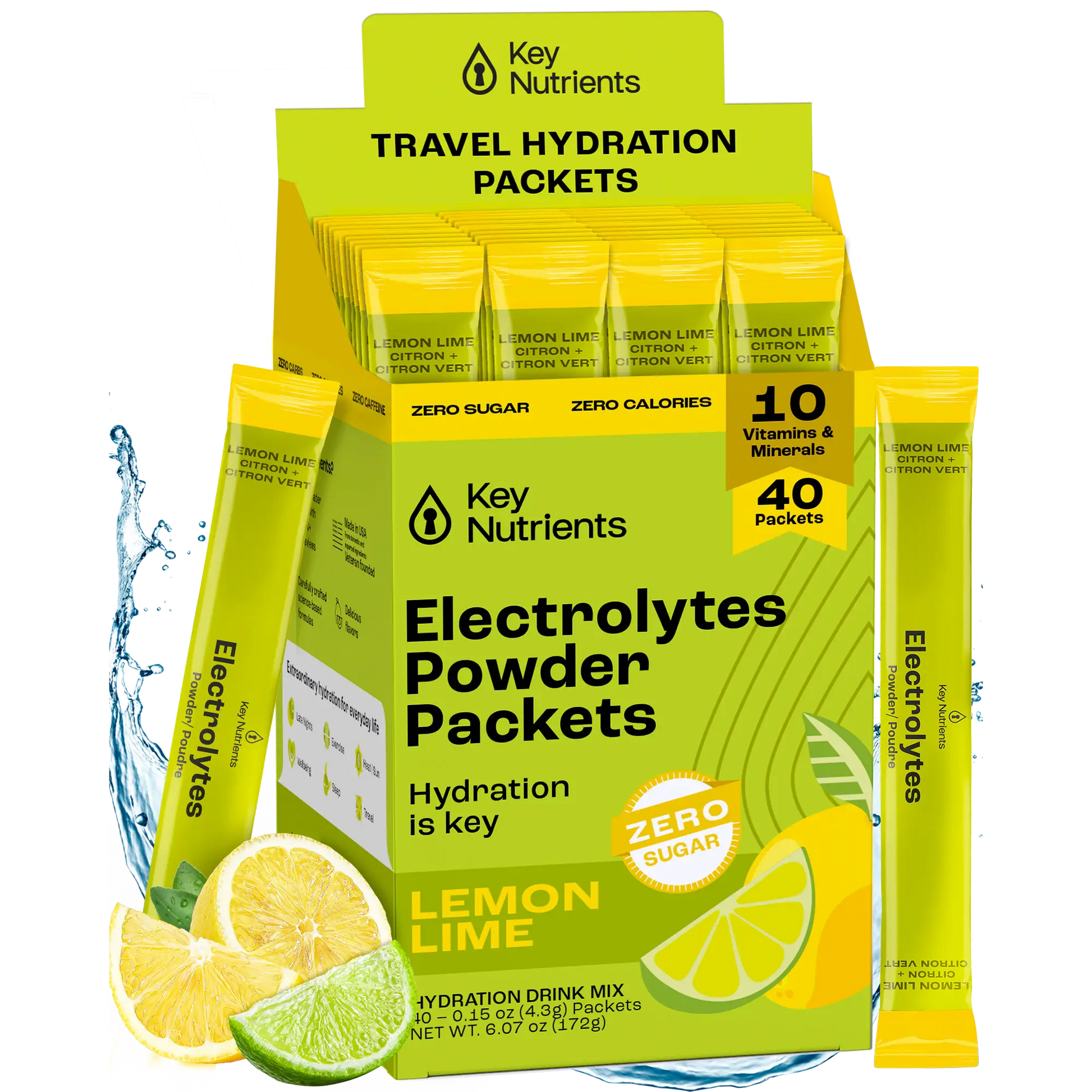 Box of Electrolyte Recovery Plus Powder (Sugar-Free) with citrus slices, ideal for those on a keto diet. This hydration drink keeps you refreshed and revitalized.