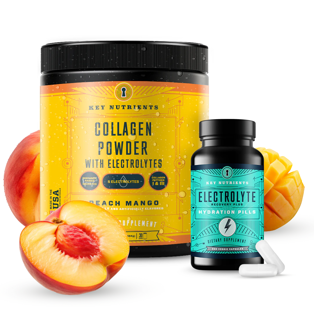 The Beauty Kit includes collagen powder and hydration pills, with peaches and mango as delightful extras.
