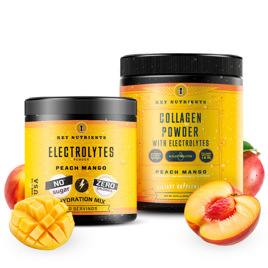 Default Title Two jars of Peach Mango Lover supplements, ideal for keto diets, containing sliced peach and mango.