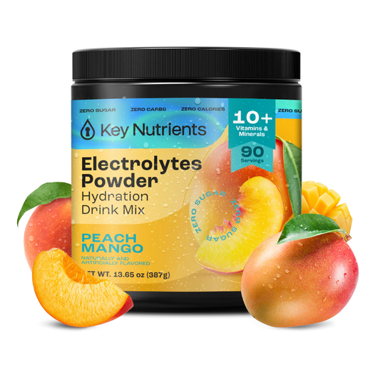 Peach Mango - 90 servings Sugar-Free Electrolyte Recovery Plus Powder for hydration with zero calories, featuring peaches and mango.
