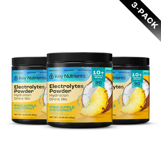 Pineapple Coconut - 270 servings Three jars of Electrolyte Recovery Plus Powder (Pineapple Coconut), perfect for a hydration boost.