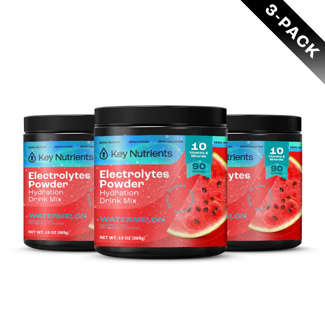 3-Pack Electrolyte Recovery Plus Powder, sugar-free and refreshing watermelon flavor.