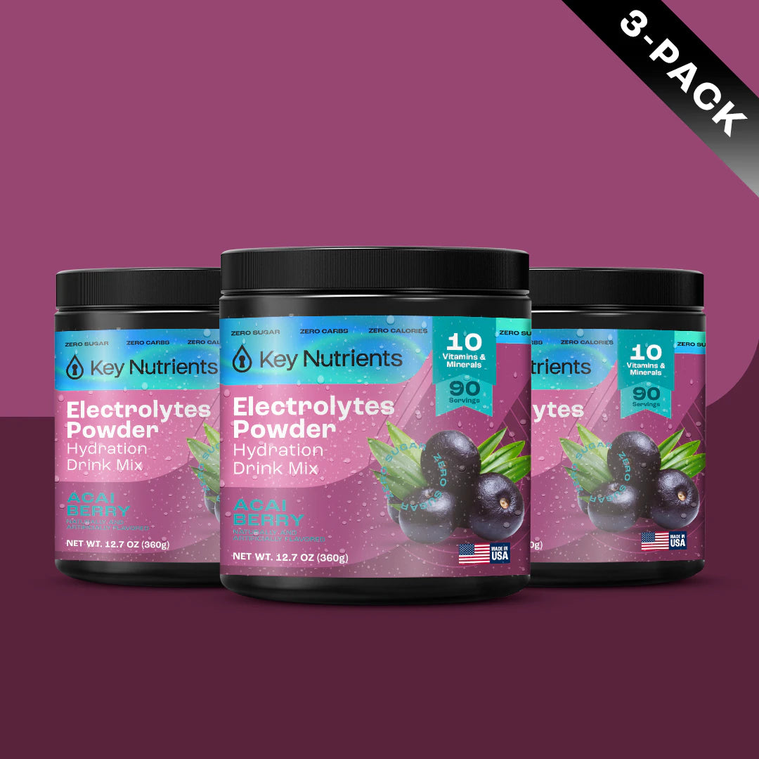 Three jars of Electrolyte Recovery Plus set against a purple background with 3-Pack label.