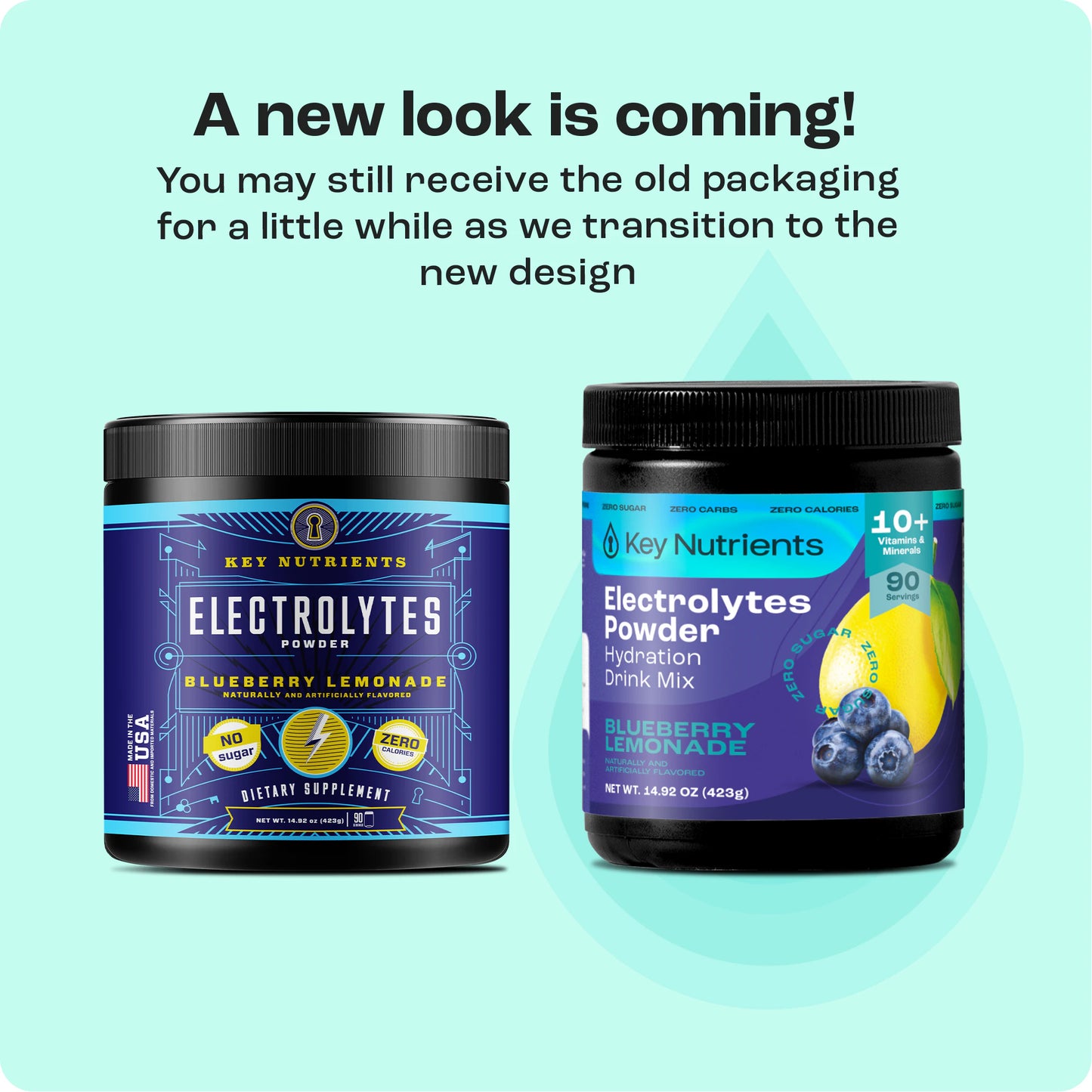 Two jars of Electrolyte Recovery Plus Powder in blueberry lemonade flavor with a new label design.