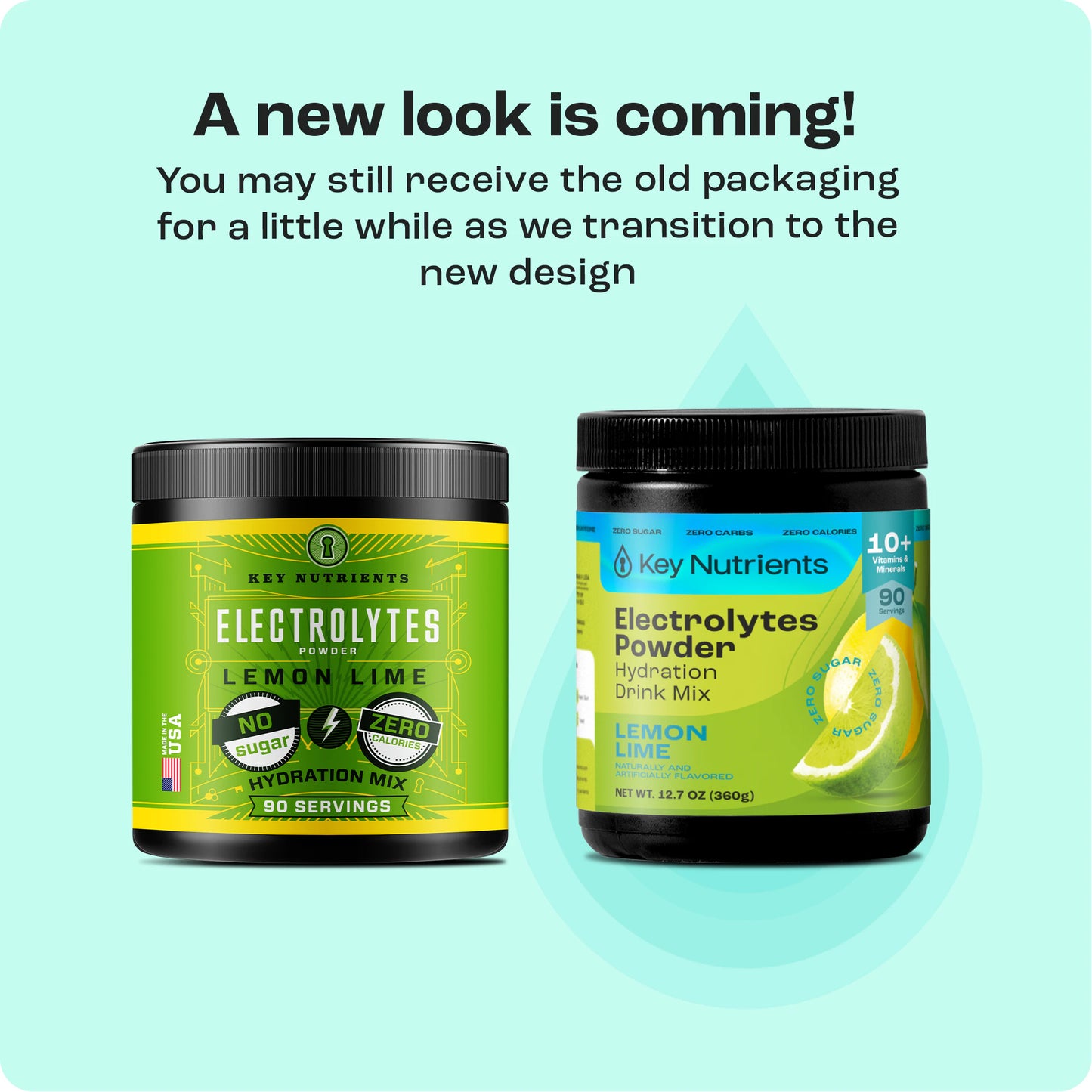 Two Electrolyte Recovery Plus Powder containers, one green and one blue, lemon-lime flavor, zero calories.
