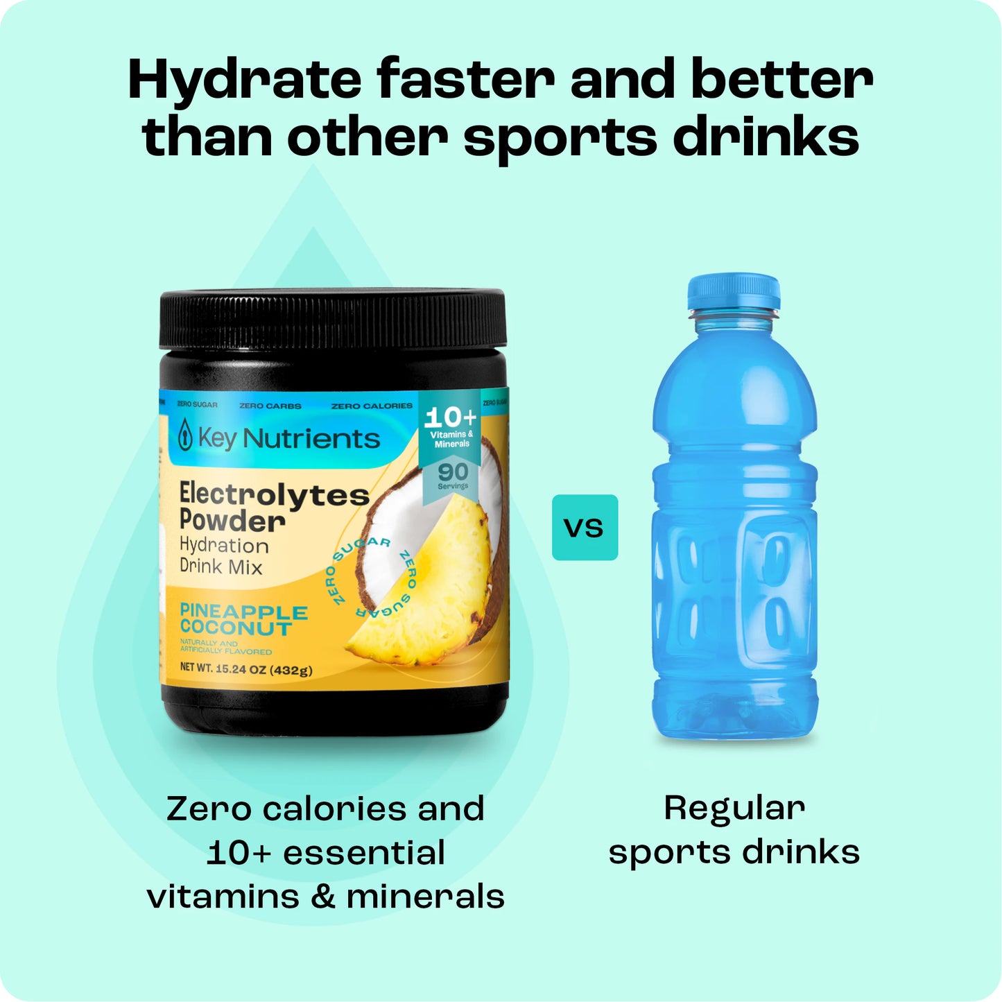 Zero-calorie Electrolyte Recovery Plus Powder offers vitamins and pineapple coconut flavor.