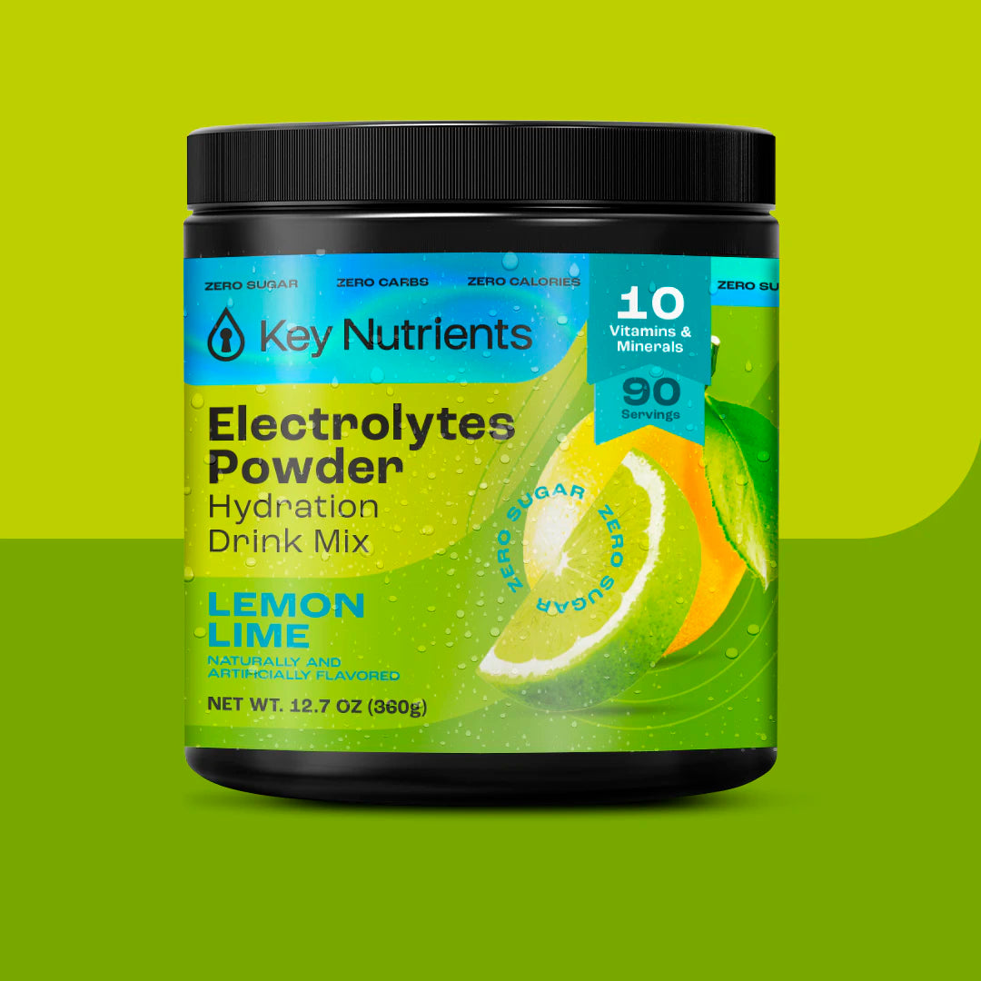 Electrolyte Recovery Plus Powder (Sugar-Free) on a green background for optimal hydration.