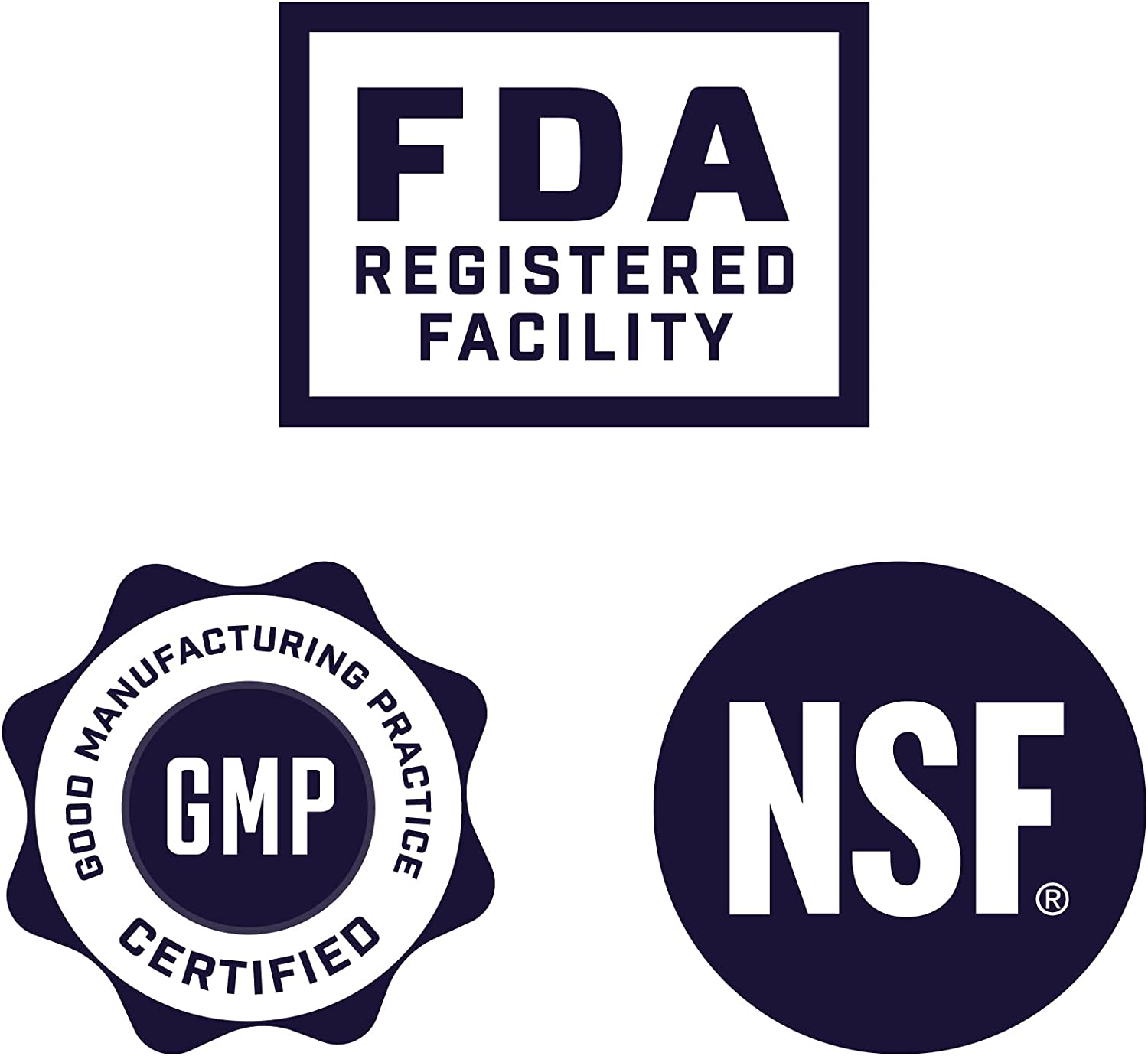 GMP, FDA, NSF logos