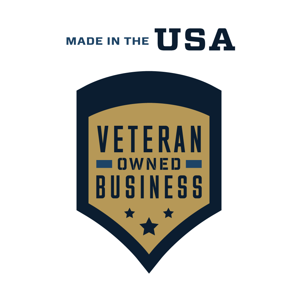 Shield emblem with Veteran Owned Business and Made in the USA in bold letters, a testament to reliability as steadfast as a natural sleep aid like Lights Out Sleep Aid.