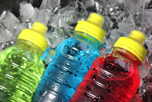 closeup view sports drink trio