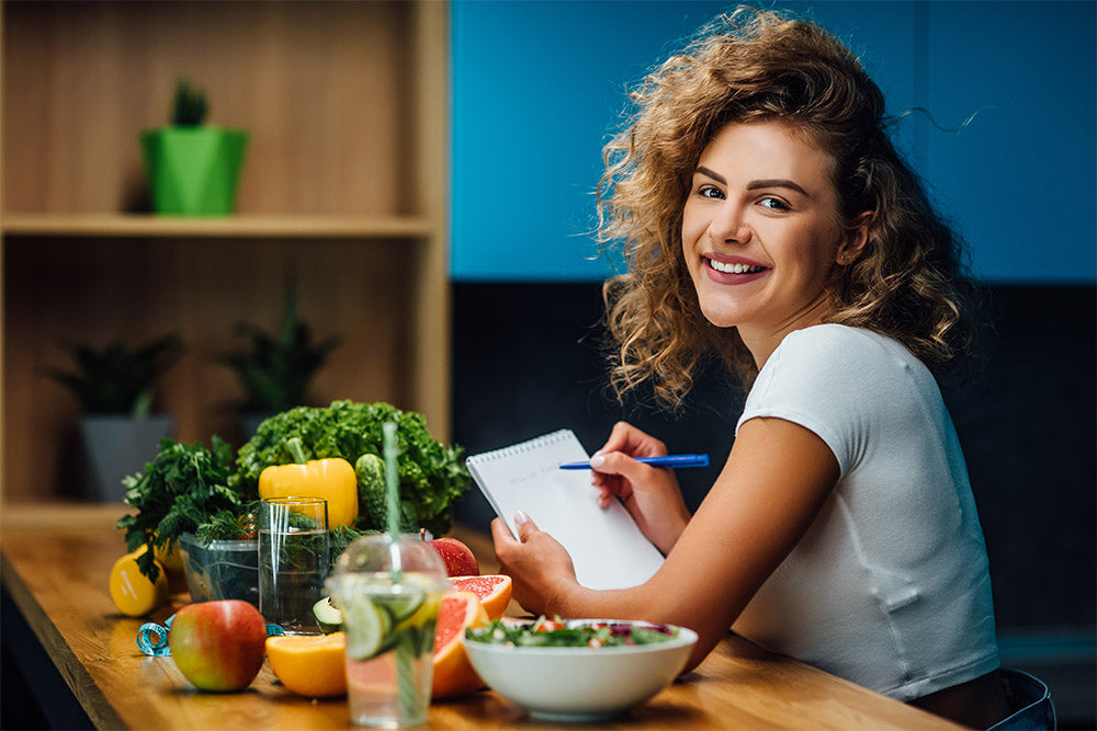 happy and healthy woman eating