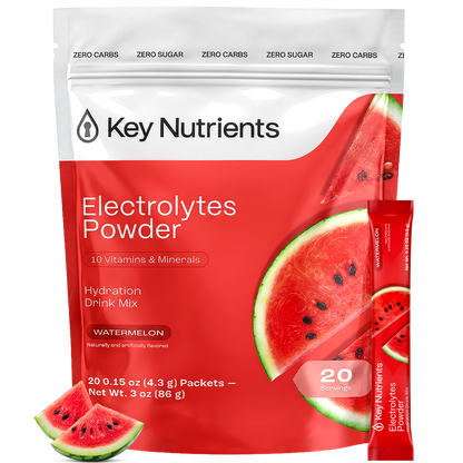 Electrolyte Recovery Plus Powder (Sugar-Free), watermelon hydration mix in convenient stick packs.