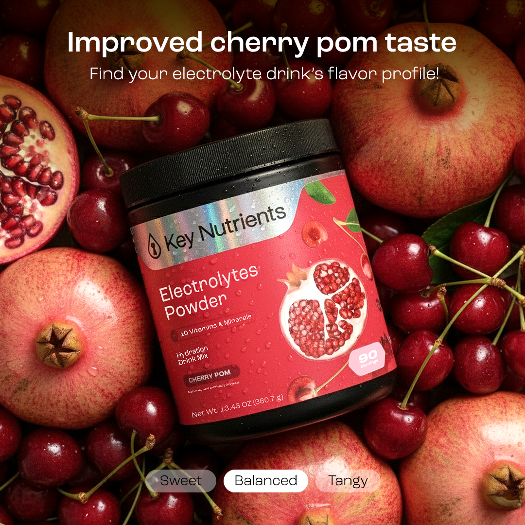 Electrolyte Recovery Plus Powder (Sugar-Free) on pomegranates and cherries, for better cherry flavor.