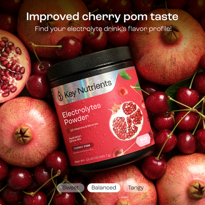 Electrolyte Recovery Plus Powder (Sugar-Free) on pomegranates and cherries, for better cherry flavor.