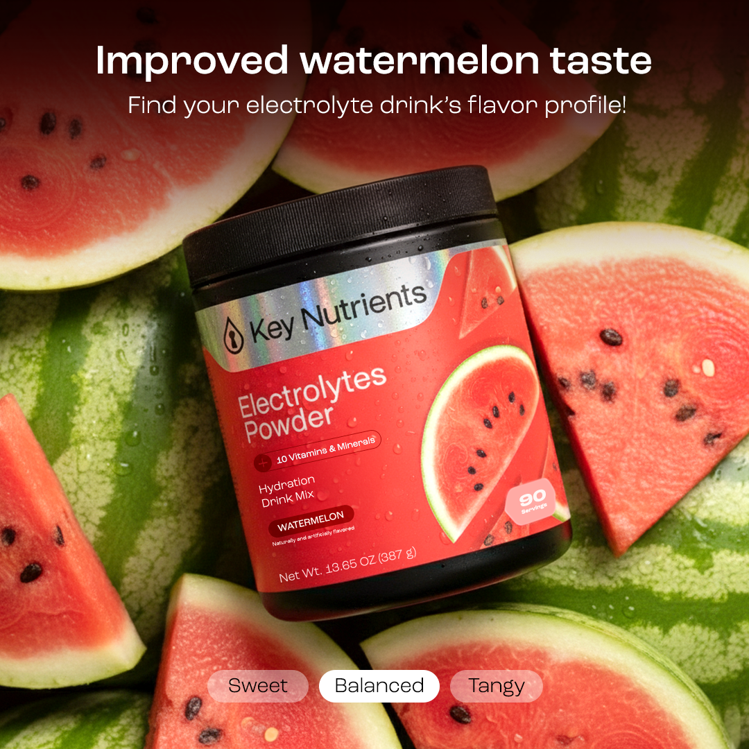 Electrolyte Recovery Plus Powder (Sugar-Free) boosts watermelon flavor and hydration on slices.