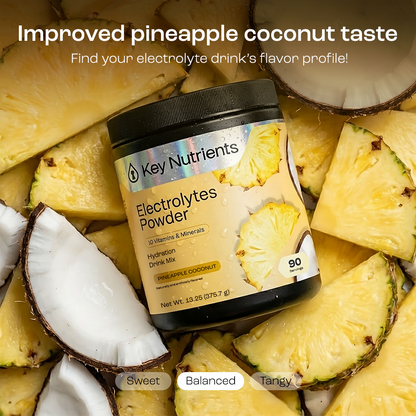 Electrolyte Recovery Plus Powder (Sugar-Free) boosts pineapple coconut hydration and taste.