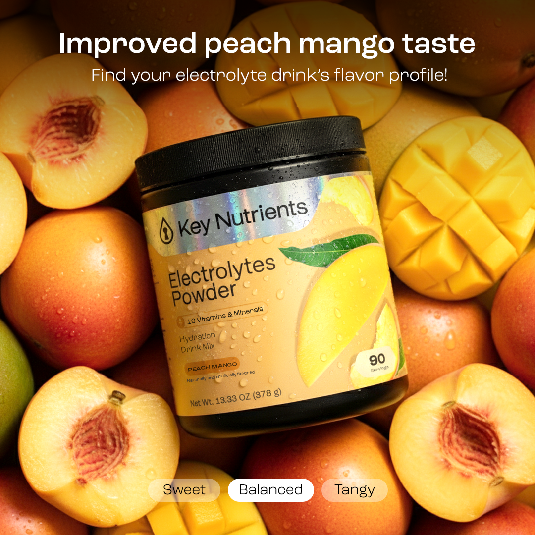 Electrolyte Recovery Plus Powder (Sugar-Free) on peach & mango slices boosts your hydration.