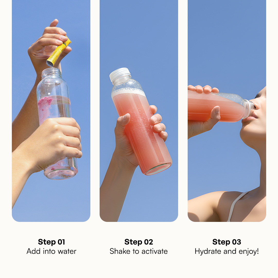 Three steps: Add Electrolyte Recovery Plus Powder to water, shake, then drink the sugar-free beverage.