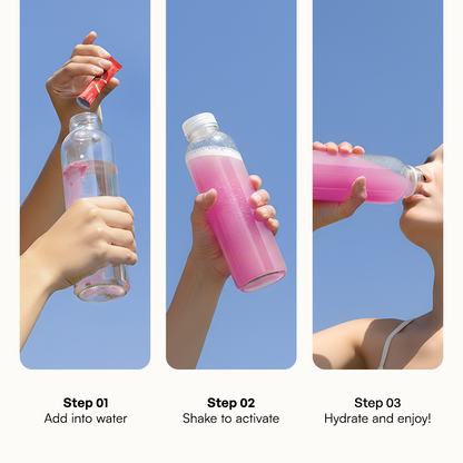 Three panels show Electrolyte Recovery Plus Powder (Sugar-Free) mixed, shaken, and enjoyed outdoors.