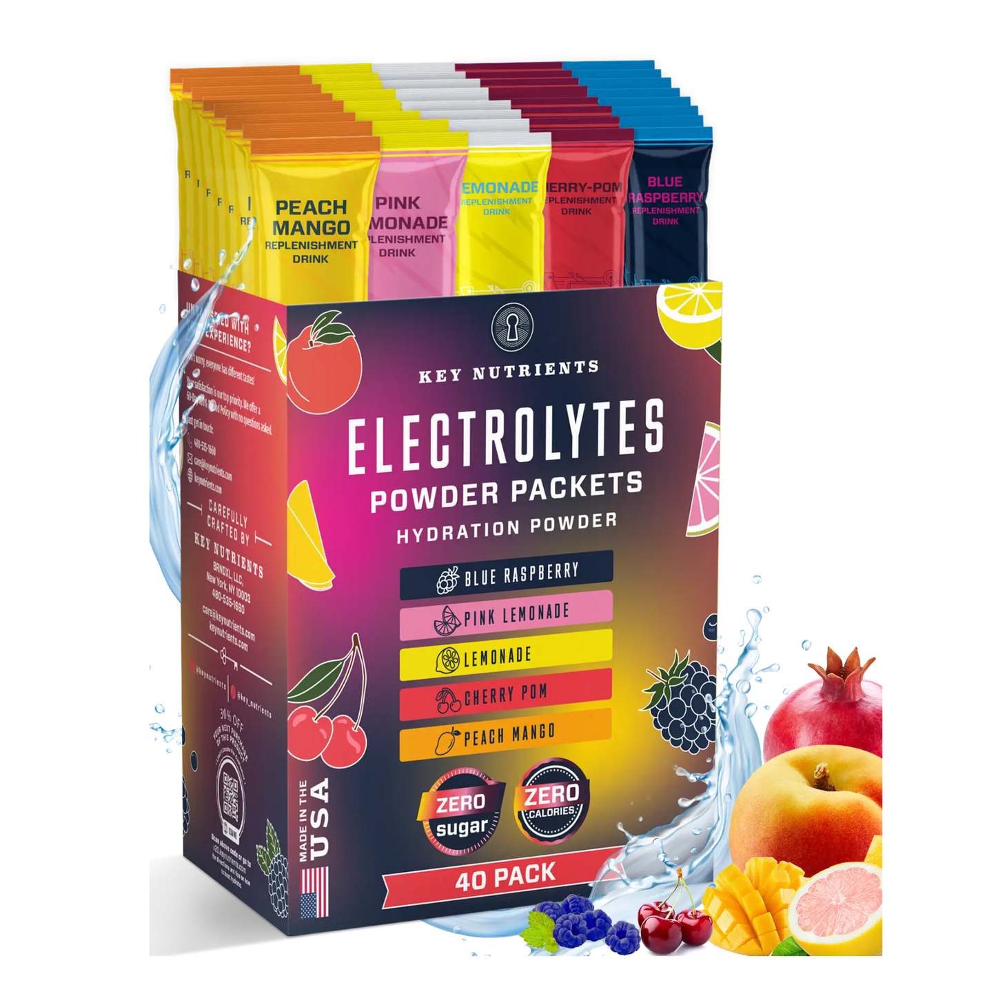 Electrolyte Recovery Plus Powder Travel Packets, ideal for hydration and keto diet support. Offered in a variety of flavors with vibrant packets, 40 pack.