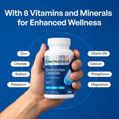 Electrolyte Capsules: sugar-free keto electrolytes with 8 vitamins & minerals for hydration balance.