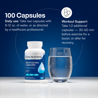 Electrolyte Capsules (Sugar Free Electrolytes) support hydration—take as directed with water.