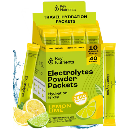 Box of Electrolyte Recovery Plus Powder (Sugar-Free) with citrus slices, ideal for those on a keto diet. This hydration drink keeps you refreshed and revitalized.