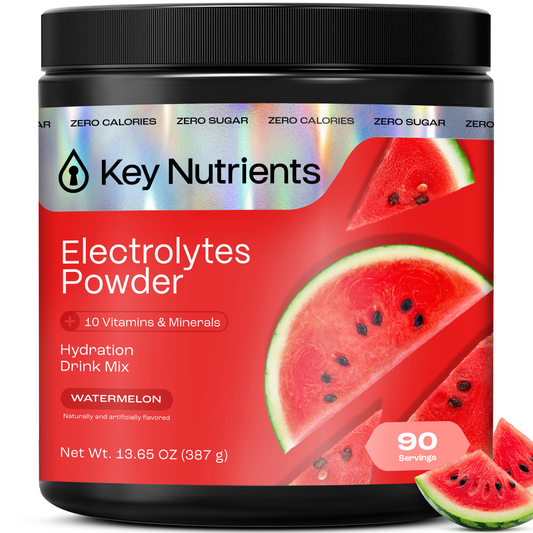 Watermelon - 90 servings A jar of Electrolyte Recovery Plus Powder (Sugar-Free), ideal as a watermelon hydration drink mix.