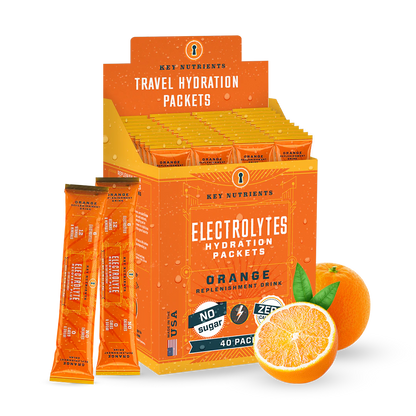 Electrolyte Recovery Plus Powder (Sugar-Free), ideal for a keto diet, is displayed with fresh oranges in the background.