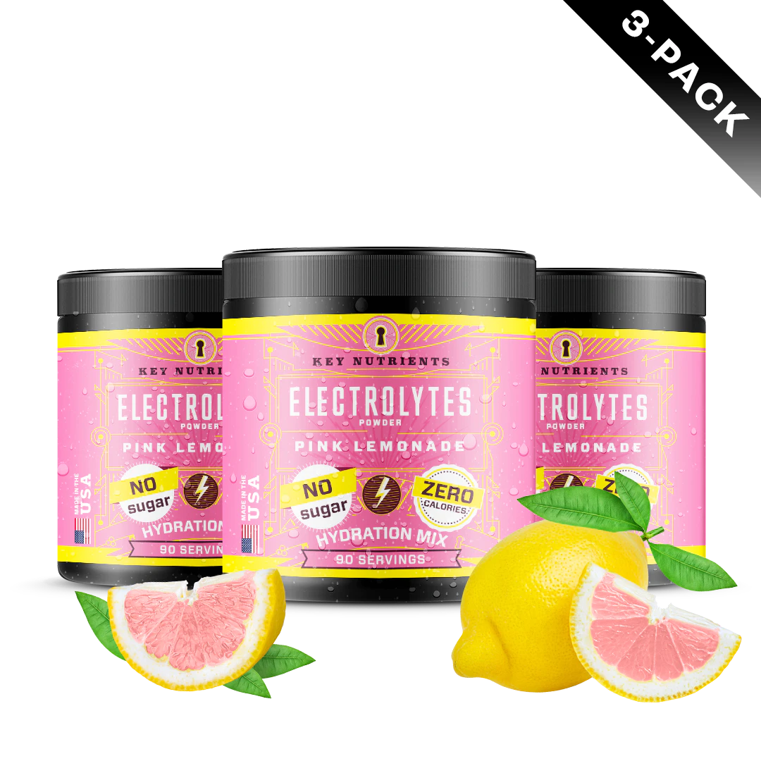 Get the three-pack of Electrolyte Recovery Plus Powder (Sugar-Free), keto diet friendly, in pink lemonade flavor with refreshing lemon and grapefruit slices for an ultimate hydration drink.