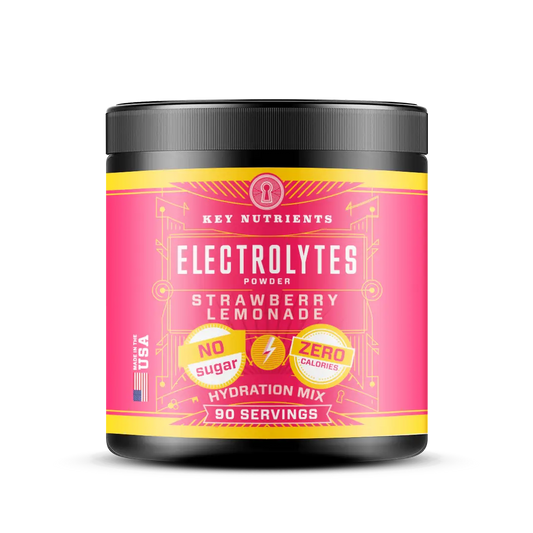 Strawberry Lemonade - 90 servings Pink container of Electrolyte Recovery Plus Powder, Strawberry Lemonade flavor, 90 servings. This sugar-free hydration drink is perfect for those on a keto diet, ensuring you stay refreshed and balanced with every sip.