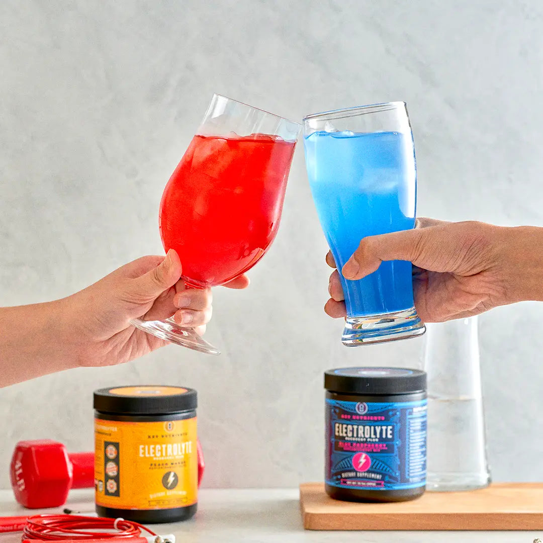 red and blue electrolyte tubs