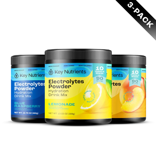 Fan Favorites - 270 servings Three tubs of Electrolyte Recovery Plus Powder (Sugar-Free) feature essential hydration flavors: Blue Raspberry, Lemonade, and Lemonade. This 3-pack is perfect for those on a Keto Diet, helping you stay refreshed and balanced.