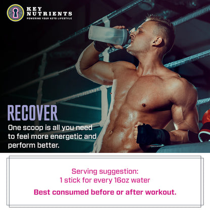 A man sips water in a boxing ring, emphasizing the importance of staying hydrated with an Electrolyte Recovery Plus Powder boost. Perfect for those on a keto diet, it's the ultimate pre/post-workout drink to keep you energized and refreshed.