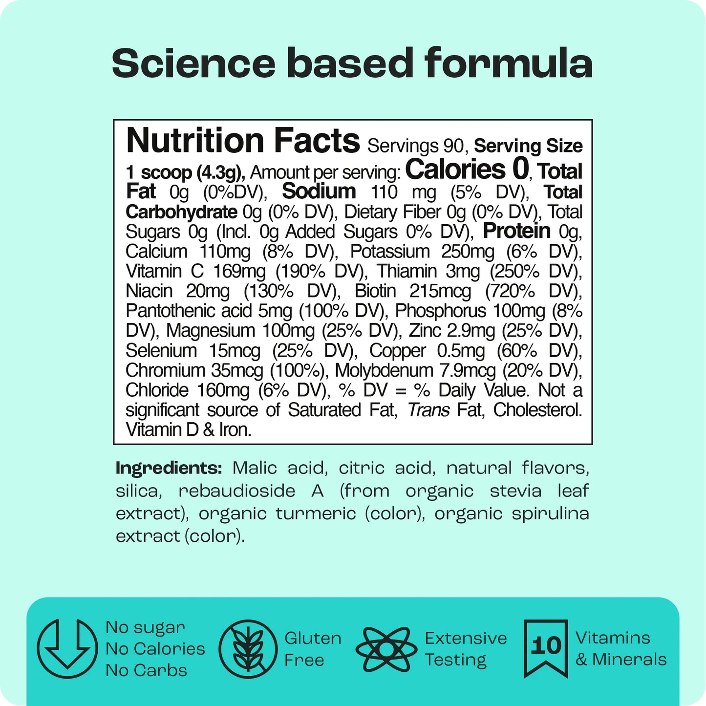 Cherry Pom 20s label: Green/white, zero-calories, science-based formula, health info included.