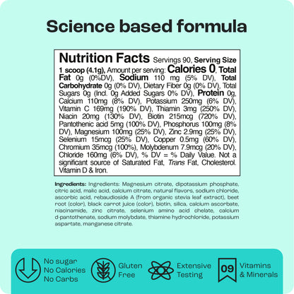 Label with nutrition, ingredients, gluten-free icon, hydration drink info, and extensive testing for Cherry Pom 20s.