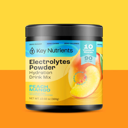 A jar of Electrolyte Recovery Plus Powder (Sugar-Free), ideal for a Keto Diet, sits against a vibrant yellow-orange background, offering the perfect hydration drink.