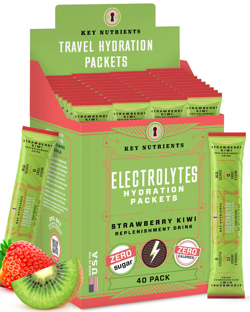 Box of Electrolyte Recovery Plus Powder (Sugar-Free) packets, offering zero calories and ideal for those following a keto diet.