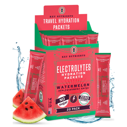 Electrolyte Recovery Plus Powder (Sugar-Free) infused with fresh watermelon slices, perfect as a refreshing keto-friendly electrolyte powder.