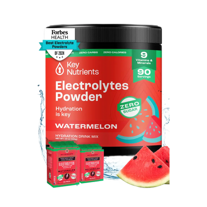 The Electrolyte Recovery Plus Powder (Sugar-Free) container, featuring a refreshing watermelon flavor and a Forbes Health award badge, is the perfect hydration drink for those on a keto diet.