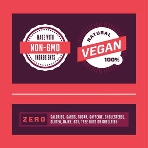 non-gmo, vegan, zero calories, sugar claims