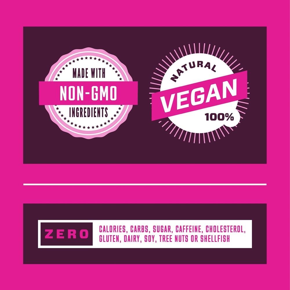 Non-GMO, vegan, zero carbs, sugar-free logos