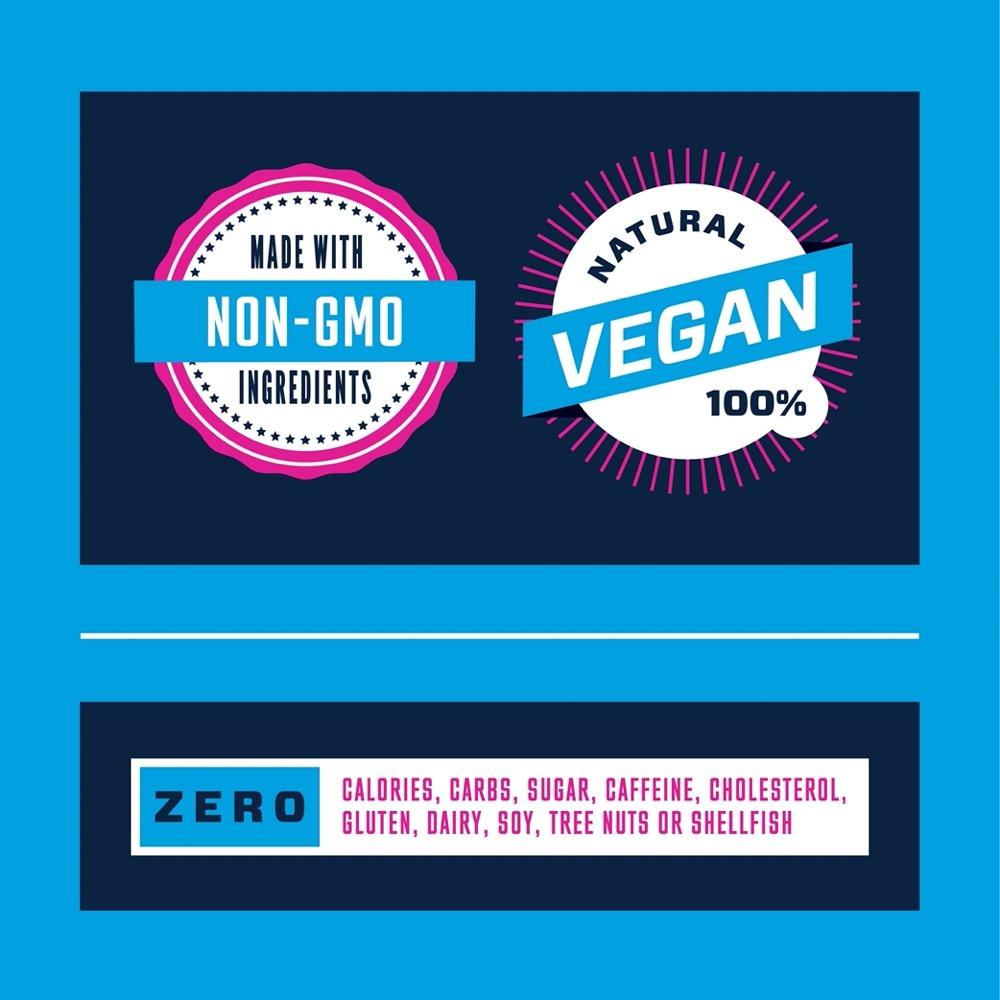 non-GMO, vegan, zero carbs, sugar-free logos